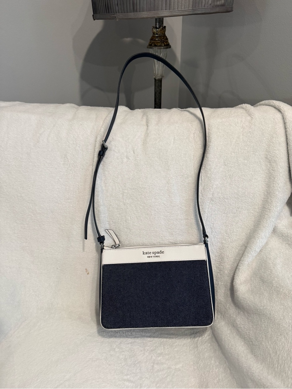 Kate Spade Denim and White color block Crossbody Bag